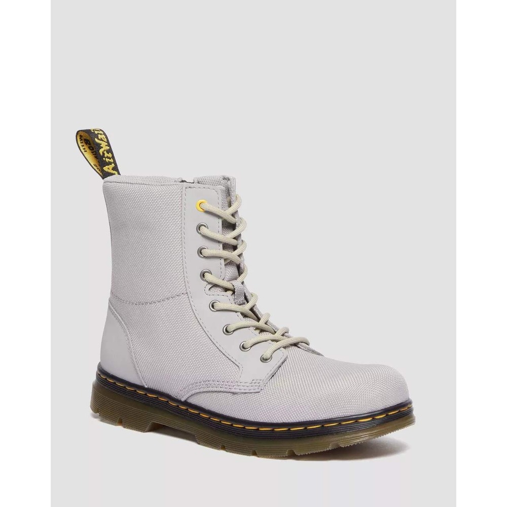 Dr Martens Grey Canvas Lace‎ Up Zip Combat Boots Kids Size US 4 UK 3 EU 36